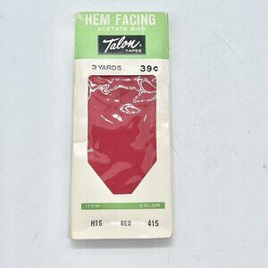 Talon Hem Facing & Acetate Bias Vintage Sewing Tape 3 Yards RED